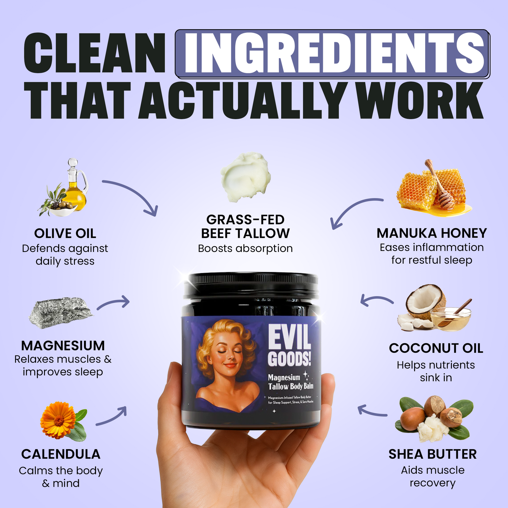 Grass-Fed Tallow Magnesium Balm EVIL GOODS! World's BEST Beef Tallow Balm